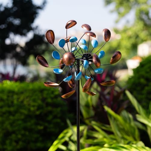 Wind Spinner Outdoor, Wind Sculpture Spinner with Metal Stake, Yard Art Decor for Patio, Lawn & Garden 13 * 57 inches - size: 13‘’Blue Copper