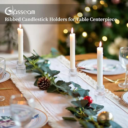 Glass Candlestick Taper Candle Holder: Glasseam Set of 2 Small Candle Holders for Candlesticks, Modern Crystal Clear Tapered Candle Stick Holder for Wedding Dining Table Centerpiece Christmas Decor - color: Clear