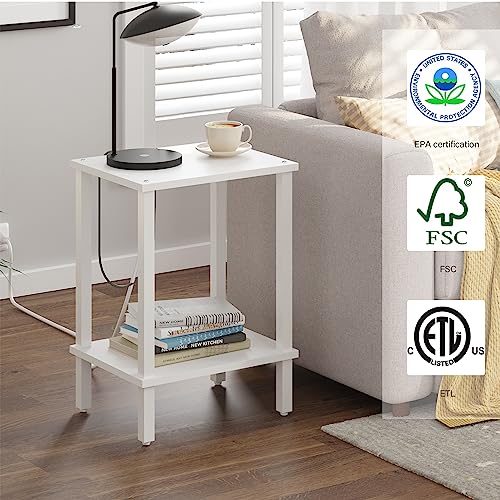 TUTOTAK End Table, Side Table, Nightstand, 2-Tier Storage Shelf, Sofa Side Table for Small Space, Living Room, Bed Room TB01BW034 - color: White