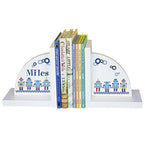 My Bambino Personalized Bookends for Kids | Bookends White Wood Book Ends for Children's Books (Robots) | Custom Name Book Ends | Nursery & Kids Room Gift - color: Robots