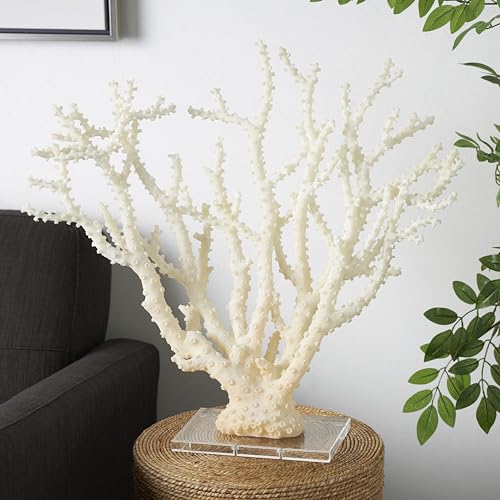Deco 79 Polystone Coral Decorative Sculpture Home Decor Statue with Clear Acrylic Base, Accent Figurine 26" x 8" x 23", Cream - size: 26" x 8" x 23"