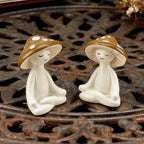 2Pcs Cute Meditation Mushroom Statue-Meditation Mushroom Resin Statue for Desk Living Room Resin Figurine for Home Patio Office Decor Cute Plant Statues for Tabletop Garden Backyard Decor