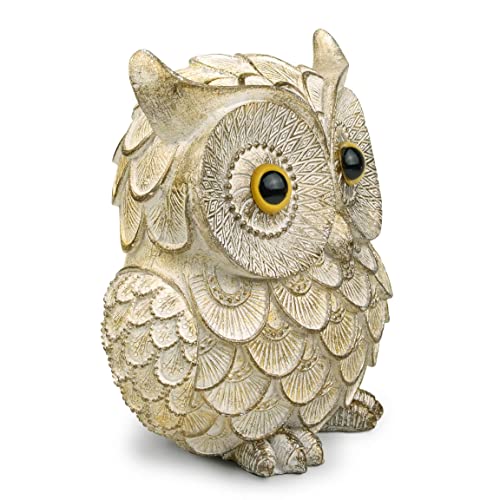 Garwor Retro Owl Statue for Home Decor, 6" Antique White Resin Owl Figurine with Artistic Raised Feathers, Cute Bird Sculpture for Bookshelf Mantle Tabletop Decoration, Gift for Owl Lovers - color: Antique White, size: Medium