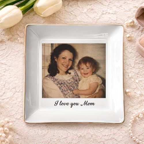 Custom Photo Jewelry Dish for Mom, Mothers Day Birthday Gifts for Grandma, Mom Ring Dish, New Moms Gift, Mom Gift from Daughter, Son, Grandma Gifts for Birthday - color: Style 1