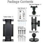 VAUBORTTI Aluminum Arm Heavy Duty Tablet Mount Drill Base - for 6.5"-12.9" Tablet iPad Pro/Mini, iPad Holder for Truck, Car,Dashboard,Desk,Wall-Swivel with 1 inch/25mm Ball Joint
