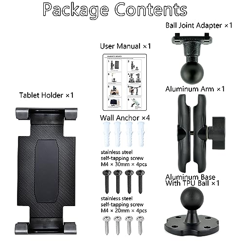 VAUBORTTI Aluminum Arm Heavy Duty Tablet Mount Drill Base - for 6.5"-12.9" Tablet iPad Pro/Mini, iPad Holder for Truck, Car,Dashboard,Desk,Wall-Swivel with 1 inch/25mm Ball Joint
