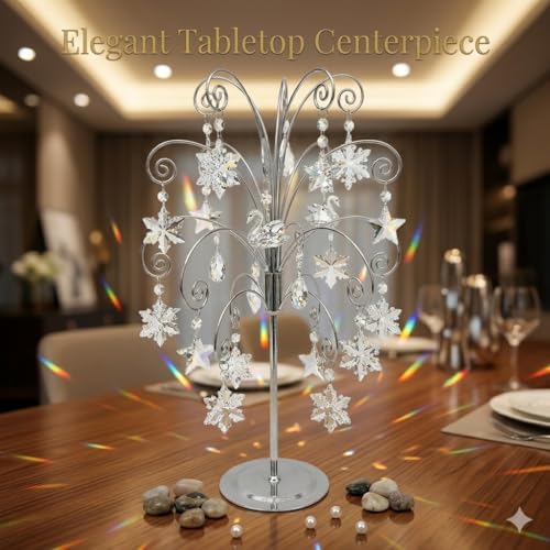 HOHIYA 20” Ornament Display Stand Chrome Silver Metal Hanging Tree Holder for Swarovski Crystal Glass Ornaments Tabletop Christmas Halloween Easter Decoration Display Rack - color: Silver