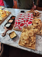 Bamboo Serving Trays 16.5"x11.8"（42x30cm with Handle, Set Includes 1xHexagon 12.5"(32cm)+1xRectangle 9.8"(25cm)*5.9"(15cm)+1xSquare 5.9"(15cm) Dinner Plates Cheese Cutting Board - color: Hexagon+rectangle+square