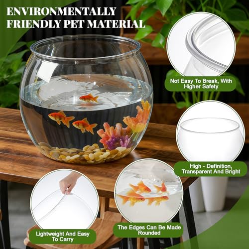 Geelin 7 Gallon Plastic Fish Tank Large Bowl Shatterproof with Crystal Clear Clarity for Terrarium, Flower Vase Centerpiece Gift for Fish Lovers (Round) - size: 7 Gallon, style: Round