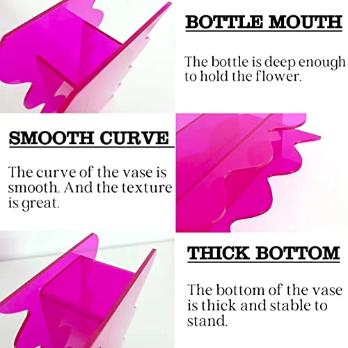 Hot Pink Acrylic Vase, 8-Inch Wave Shaped, Modern Centerpiece, Home Office Decor - color: Hot Pink