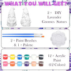 Seenelling 2 Pack Lavender Dream Gnomes Ready to Paint Your Own Statues 4'' DIY Unpainted Ceramics Figurines Kit Paintable Ceramics Art and Crafts Purple Fragrance Wonderland Journey Decor - style: Lavender Gnomes