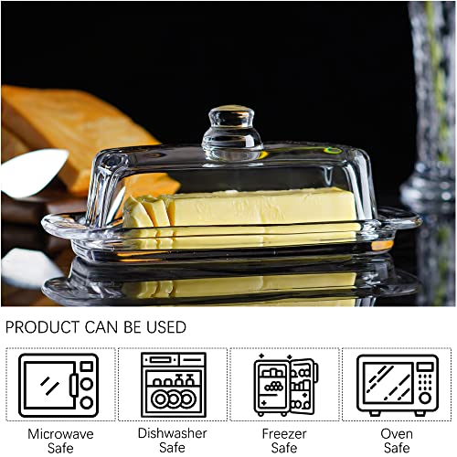 8'' Art Glass Butter Dish with Lid,Classic Covered 2-Piece Butter Container For Countertop,Multi-Purpose Preserving Serving Dessert Tray Bowl,Dishwasher Safe - size: 8 inches