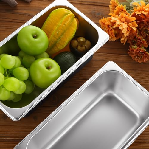 YOUNTHYE 6PCS Hotel Pans Stainless Steel Steam Table Pan 1/3 Size 4 Inch Deep Steam Pan Catering Storage Metal Food Catering Tray for Hotel Restaurant, Buffet Party