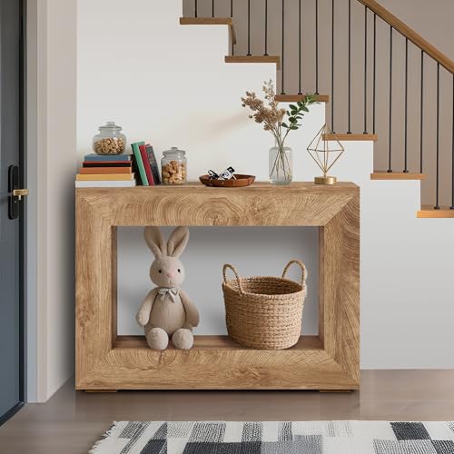 GarveeTech 47" Console Table for Entryway, Narrow Sofa Table Behind Couch, Wood Hallway Entry Table with Storage Shelf, Vintage Accent Table for Living Room, Foyer - color: Natural-47 Inches
