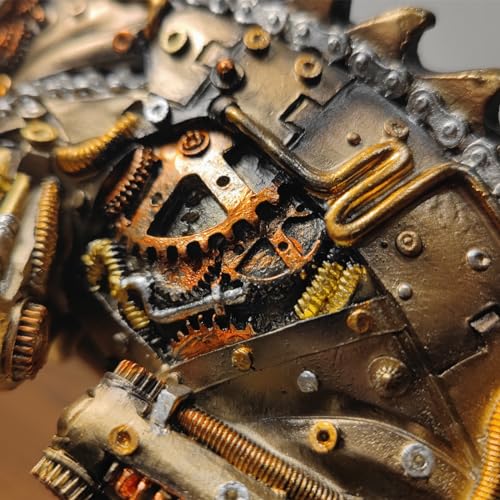 GENUINQ Steampunk Lizard Chameleon Statue Hand Painted Sculpture Resin Cyborg Sci-fi Collectible Figurine with Cool Gear for Home Table Book Shelf Man Cave Decor Gold