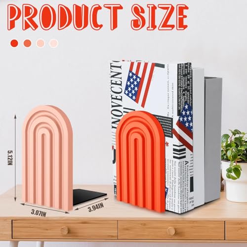 Harloon 4 Pcs Boho Arch Wooden Bookends, Decorative Rainbow Book Stoppers with Non-Slip Metal Base, 5x3x4 Inches, Cute Shelf Decor for Heavy Books, Home Office Study Desk Organizer(Vintage Color) - color: Vintage Color