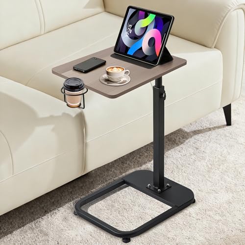 facka Adjustable Gray TV Tray Table with Rounded Metal Corners, C-Shaped Snack Table for Couch, Sofa, Bed or Chair, Small Space Side Table for Eating, Dinner, or Laptop Use - color: Grey