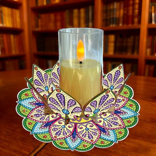 DIY Diamond Art Painting Candlestick Holders 5.71in Mandala Flower Shape Desk Candle Tray Tabletop Ornaments for Wedding Ramadan Party Home Table Centerpiece-Mandala13 - color: Mandala13