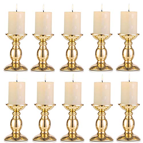 Nuptio Pillar Candle Holders, Wedding Centerpieces Metal Candle Holder Candles Stand Decoration Ideal for Weddings Special Events Parties Living Room (10 x S, Gold) - size: 10 x S