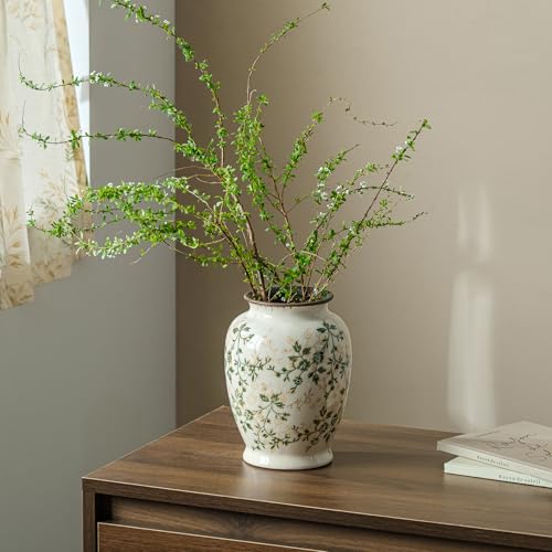 Ceramic Flower Vase | Green Rustic Farmhouse Vase for Home Decor, Vintage Floral Pottery Tuscan Decorative Vase for Living Room & Kitchen, Mantel & Bookshelf, Centerpieces, Entryway, Wedding(8 Inch) - color: 08-green and Beige