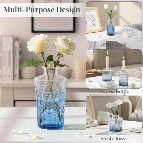 12 Pack Bud Vase in Bulk - BEAHOT Blue Flower Vases for Wedding Decorations, Glass Vase for Table Decorations, Small Vase for Home, Mother's Day, Centerpieces, Party, Office (Blue) - color: Blue