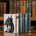 Peacoblue Metal Bookends for Shelves, Modern Decorative Heavy Duty Study Book Support Stoppers for Office, Desk, Shelf, Room 5.3"x4.3"x7.9" Cast Iron Simple Tall Bookends, 1 Pair (Dragon Head) - style: Dragon Head