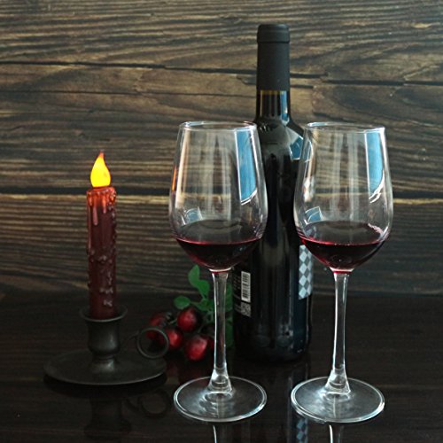 CVHOMEDECO. Real Wax Hand Dipped Battery Operated LED Timer Taper Candles Country Primitive Flameless Lights Décor, 6-3/4 Inch, Burgundy, 2 PCS in a Package - color: Burgundy 2 Pcs