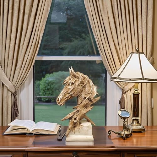 16" Animal Horses Head Bust Table Sculpture Retro Resin Home Decor Statue for Bedroom,Living Room,Dining Desk,Bookshelf,Office,Study and Coffee Tables（Brown） - color: Brown