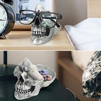 Mrlikale Skull Glasses Stand, Creative Eyeglasses Display Rack, Sunglasses Spectacle Holder, Key Holder Resin Sculptures for Entryway, Home, Office, Desk, Nightstand (Silver) - color: Silver