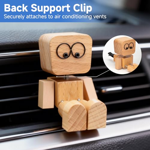 Shaking Wooden Man Figurine - 12PCS Magnetic Changeable Faces, Handmade Spring Legs Wobbly Doll for Car Dashboard & Office Desk Decor, Funny Kinetic Desktop Ornament Creative Gift