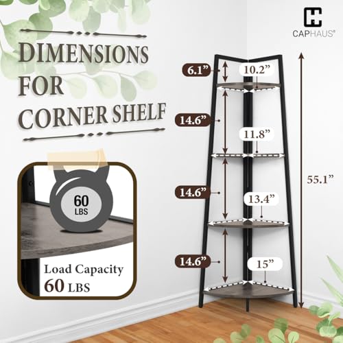 CAPHAUS Tall Corner Shelf Stand, 4-Tier Display Shelves, Ladder Corner Wood Storage Plant Bookshelf with Metal Frame, Versatile Shelving Unit Bookcase for Home Office Space, Dark Grey - color: Dark Grey, size: 4-Tier