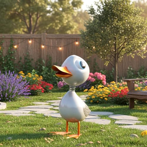 Metal Garden Statue Decor,White Duck Garden Sculptures for Outdoor,Garden Yard Art Lawn Ornaments for Backyard Patio Decoration - color: White Duck