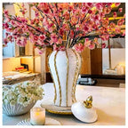 Ginger Jar, White Gold Ceramic Vase Large Handmade Porcelain Vases with Lid, White Gold Decorative Flower Vase for Home, Living Room, Weddings, Centerpieces (18in with Lid) - size: A-Gold-Large