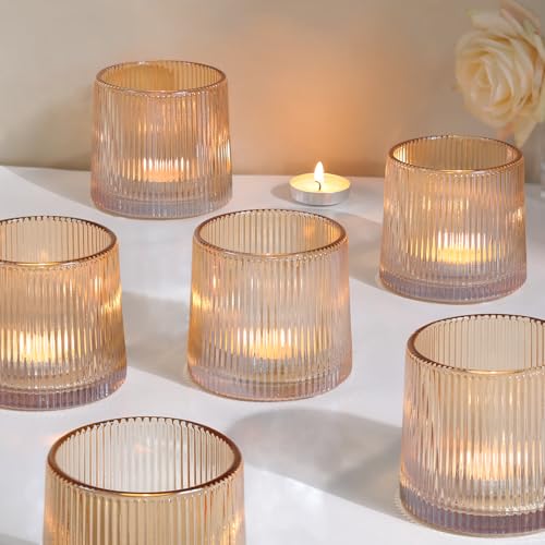 DARJEN Gold Ribbed Tealight Votive Candle Holders- 6Pack Glass Candle Holders for Table Centerpiece, Home Decor, Wedding Decor, Party Dinner - color: Gold, size: 6Pcs