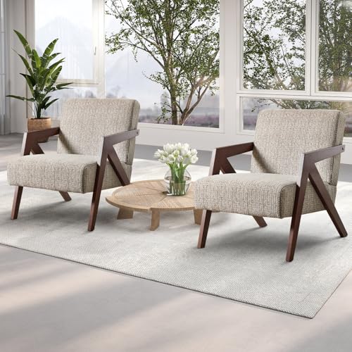 INZOY Mid Century Modern Accent Chair with Wood Frame, Upholstered Reading Armchair with Soft Linen Fabric, Accent Chair for Living Room Bedroom Apartment, Easy Assembly, Brown - color: Chenille Brown
