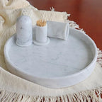 Carrara White Marble Tray Round 10 Inch, Natural Stone Perfume & Dessert Tray, Elegant Serving & Display Plate for Home, Vanity, 2 cm Deep, Non-Slip Base - color: White Carrara