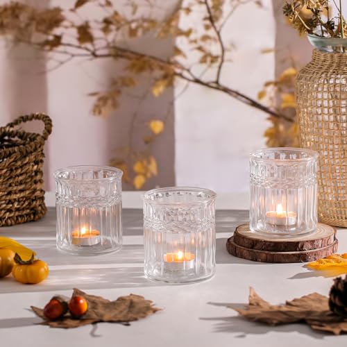 NITIME 8pcs Votive Candle Holders, Large Tea Light Candle Holder for Table Centerpiece, Clear Glass Candle Holder for Boho Home Decor, Wedding Decor - color: Clear