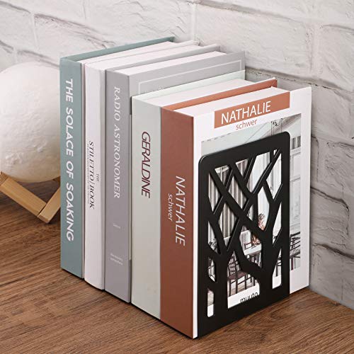 MaxGear Book Ends Tree Design Modern Bookends for Shelves, Non-Skid Bookend, Heavy Duty Metal Book Stopper for Books/CDs, Decorative Book Shelf Home, 7 x 4.7 x 3.5”, Black (6 Pair/12 Pieces, Large) - size: 6 Pairs