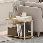 Furinno Turn-N-Tube Side Table, 2-Tier Wide End Table with Open Shelf, Toolless Assembly Night Stand, Bedside Table, for Living Room, Bedroom, Light Beech - color: Light Beech/White, size: 1-Pack