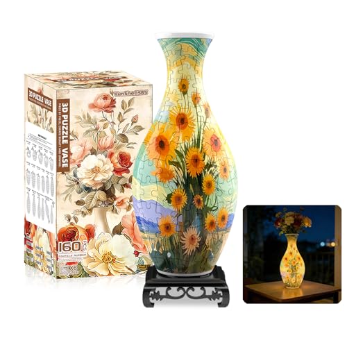 3D Puzzles Vase for Adults, Crafts for Adults, 160 Pieces Plastic DIY Unique Flower Vase with LED Light House Warming Gift Birthday Gifts for Flower Arrangements and Home Decor (Sunflowers) - color: Sunflowers