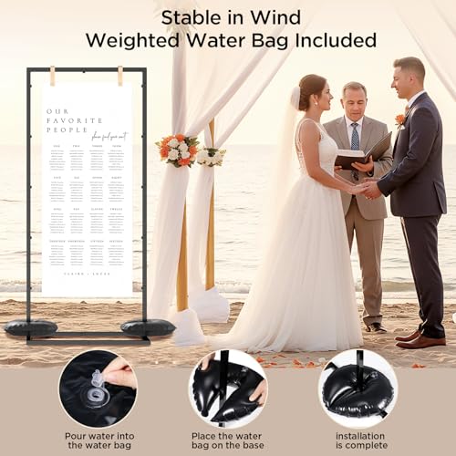 Welcome to Our Wedding Sign Stand, Adjustable Portable Seating Chart Holder for Wedding Entrance Reception, Black Metal Linen Fabric Display Easel with Design Bundle & Hanging Straps for Party Décor