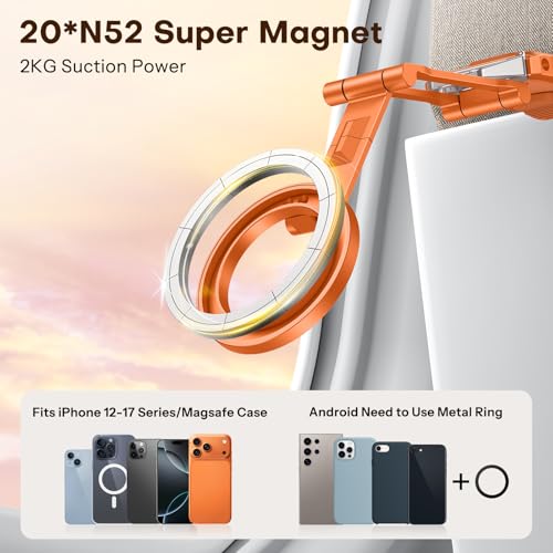 OMOTON TP02 360°Rotating for MagSafe Tripod Mount, Adjustable Aluminum Magnetic Phone Tripod for iPhone 17/16/15/14 Pro Max Air, Foldable Cell Phone Stand Fits Vlog, Gym, Travel Essentials, Orange - color: 4-Orange