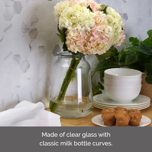 Elements Glass Milk Bottle Vase, for Use with Dried or Faux Flowers and Greenery, 4.2x4.2x4.72 Inch, Clear - size: 9.5 Inch