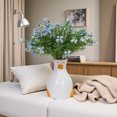 Handmade Ceramic Duck Vase - Modern Tabletop Fun Vase - Suitable for Dried Flowers, Tulips, Roses, Lilies & Pampas Grass - Cute Animal Centerpiece for Home, Wedding, or Gift - color: White