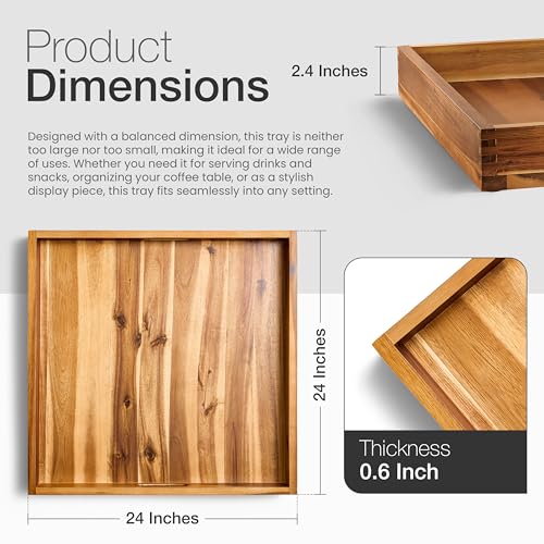 TIDITA 24 x 24 inch Acacia Wood Square Ottoman Tray – Large Wooden Tray for Ottoman, Extra Large Ottoman Tray for Living Room, Coffee Table & Decorative Use (Acacia Color) - color: Acacia, size: 24" x 24" x 2.4"