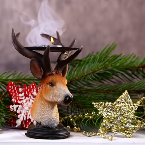 Rustic Deer Antler Candle Holder – Farmhouse Taper Candle Stand for Christmas Table Centerpiece, Vintage Lodge Decor, Wedding Reception Decorations, Resin Stag Head Mantle Decor, 5.5×5.5×7.6 Inch - color: Rustic Antler