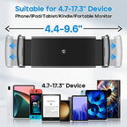 ROADOM Tablet Stand, Adjustable 360° Swivel Bracket, 180° Tiltable Clamp,Foldable Tablet Holder for 4.7-17.3'' iPhone/iPad/Tablet/Portable Monitor, Aluminum Alloy, Black