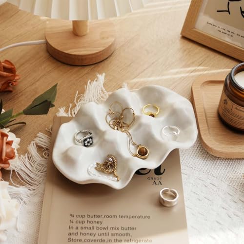 White 6 Grid Jewelry Dish Tray, Vanity Ring Dish Ceramic Jewlery Trays Trinket Ring Holder,Room Decor Aesthetic,Decorative Vanity Key Tray for Women (Grid) - style: Grid