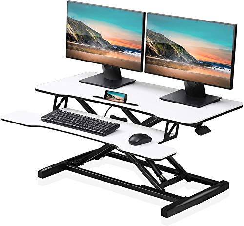 FITUEYES Height Adjustable Standing Desk 36” Wide Sit to Stand Converter Stand Up Desk Tabletop Workstation for Laptops Dual Monitor Riser White SD309103WW - color: White