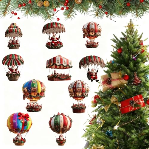 10 Pcs Christmas Hot Air Balloon Santa Hanging Ornaments, Hot Air Christmas Tree Balloon Hanging Ornaments with Santa Claus Holiday Elements, Acrylic Hanging Decor for Xmas, Home Party - color: Style 6